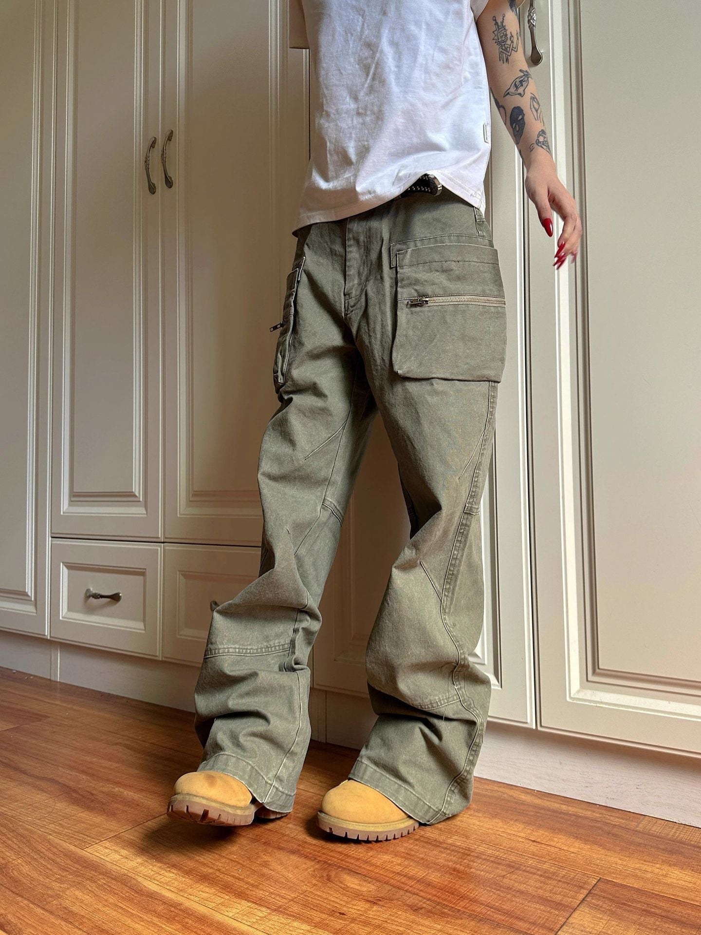 Double Zipper Workwear With Pocket Casual Pants
