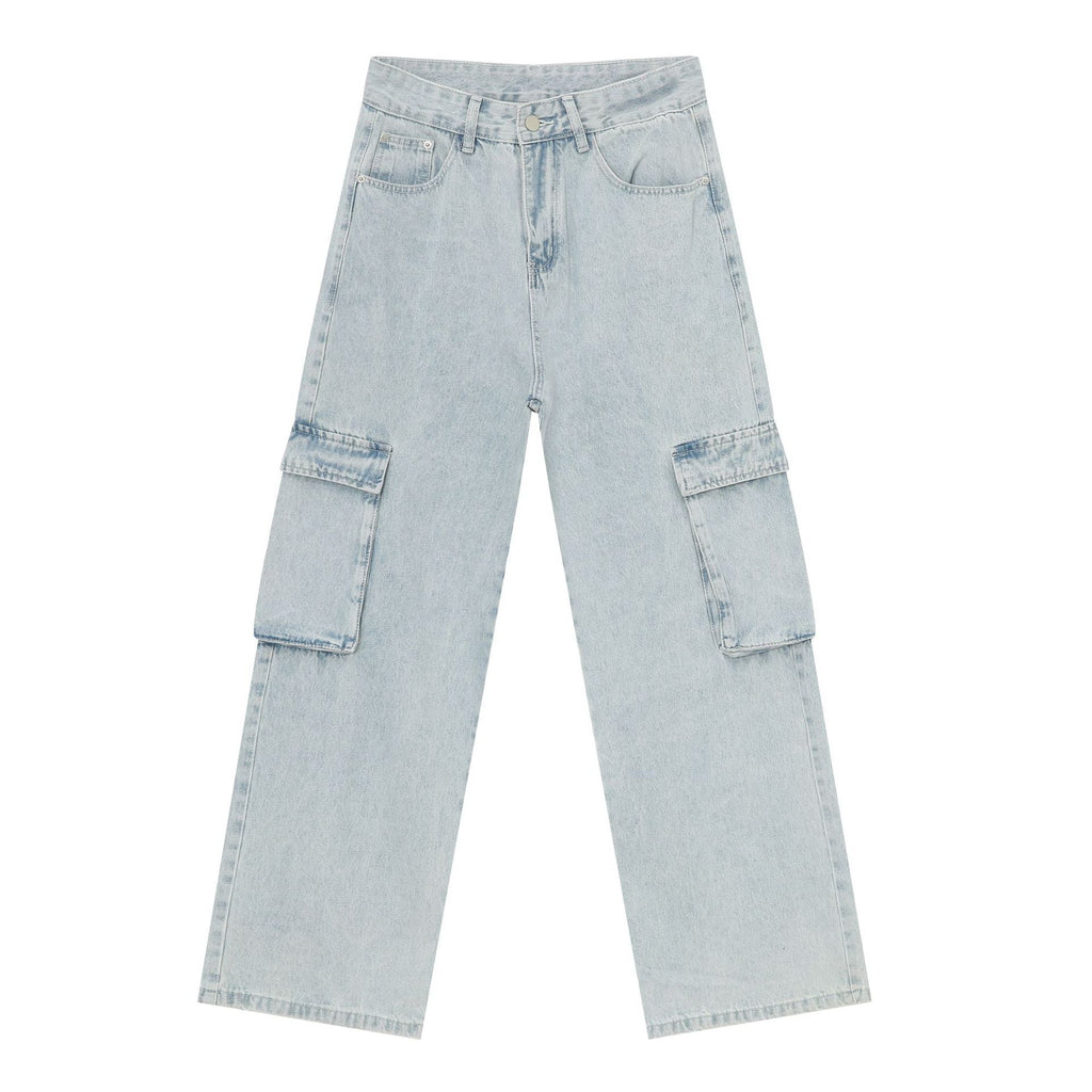 Retro Washed Light Blue Cargo Jeans Male