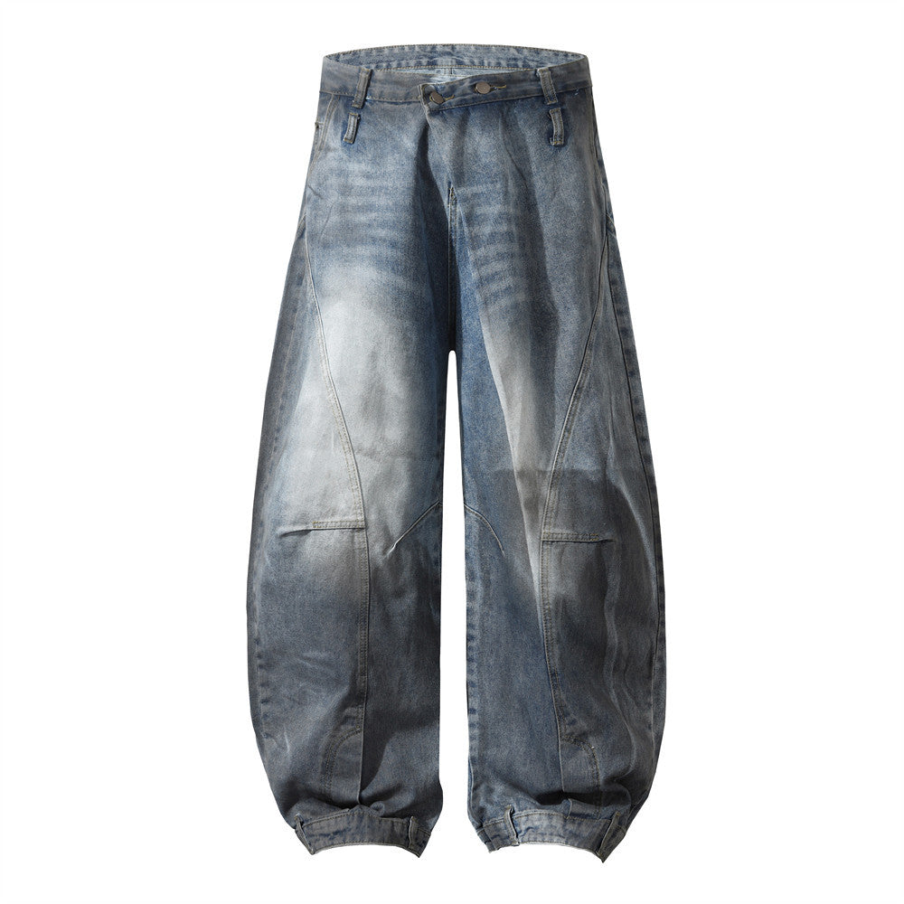 Washed And Worn Wide Leg Machete Inside-out Wear Jeans
