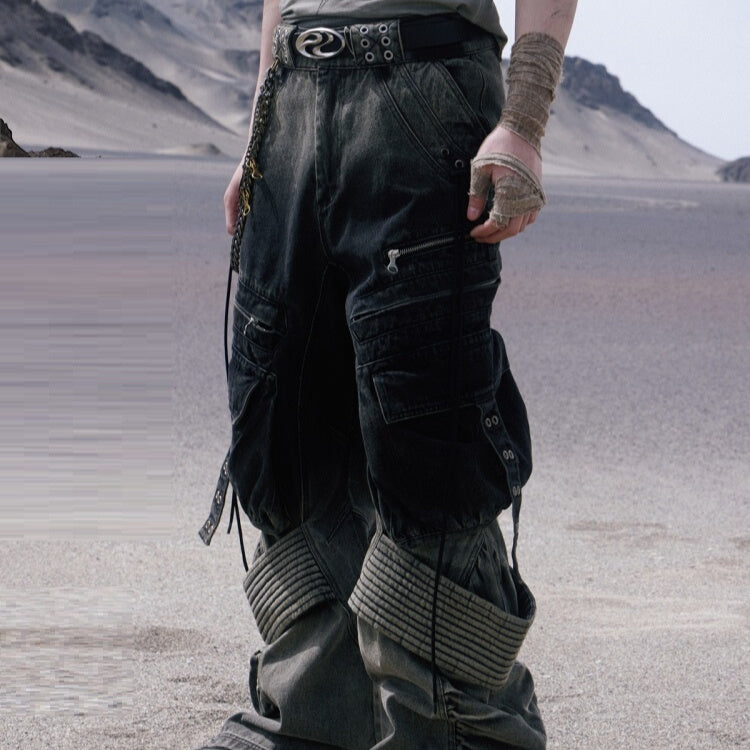 Gradient Gray-black Washed Workwear Jeans