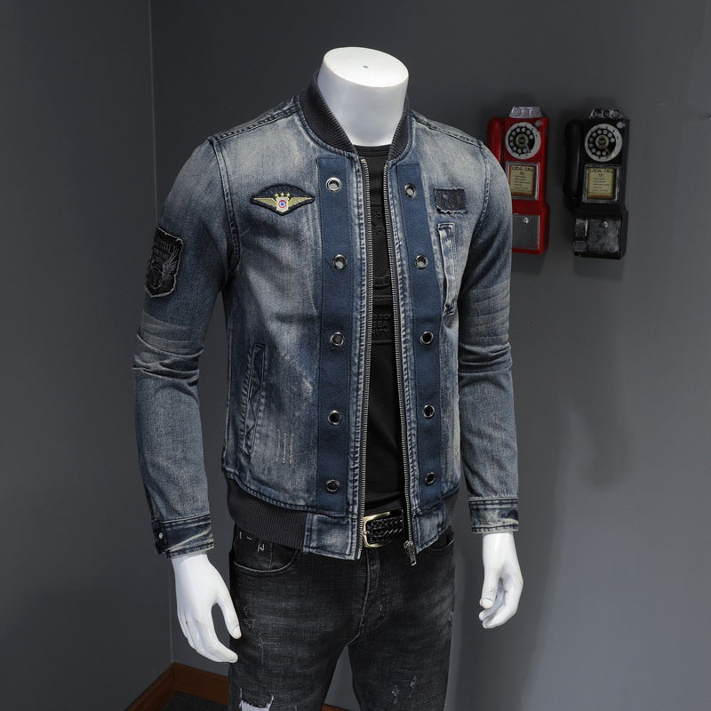 Stand-up Collar Men's Flight Suit Denim Jacket Men's Jacket