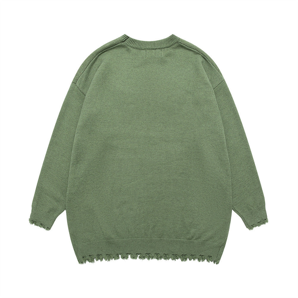 Loose Hem Jacquard Crew Neck Sweater Men's