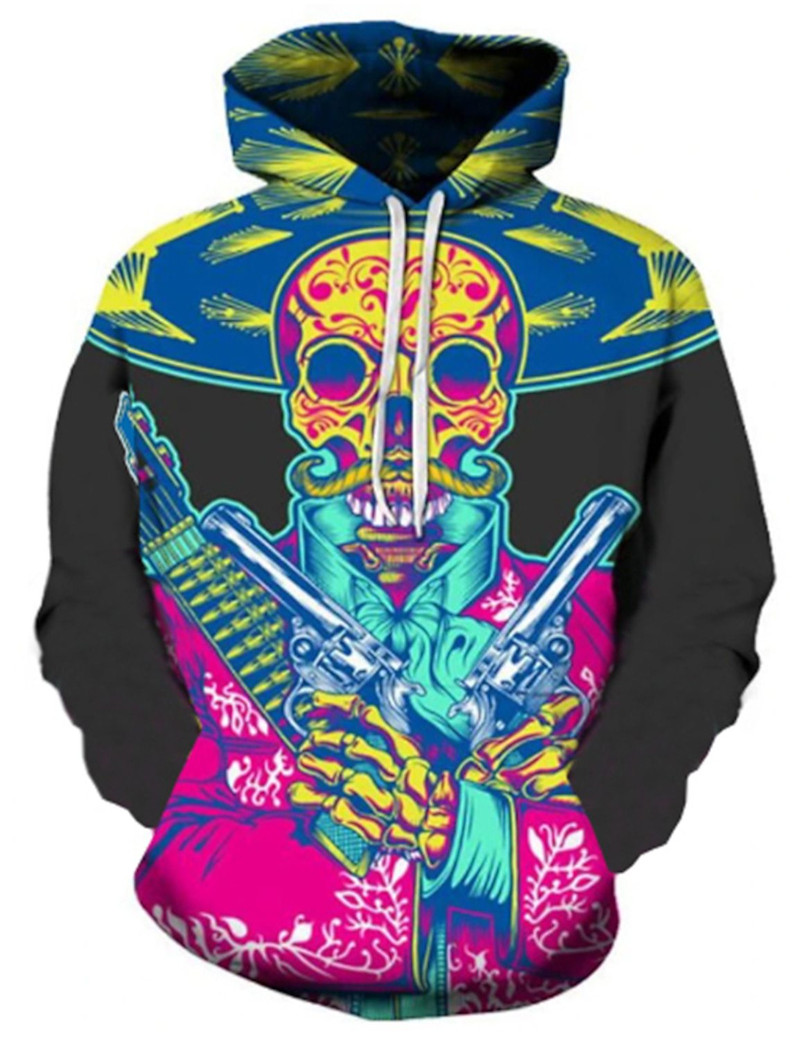 Men's Hoodie Long-sleeved Cartoon Black And Gray Design Daily Outing Plus-sized Small Initiative Exaggerated Loose Design
