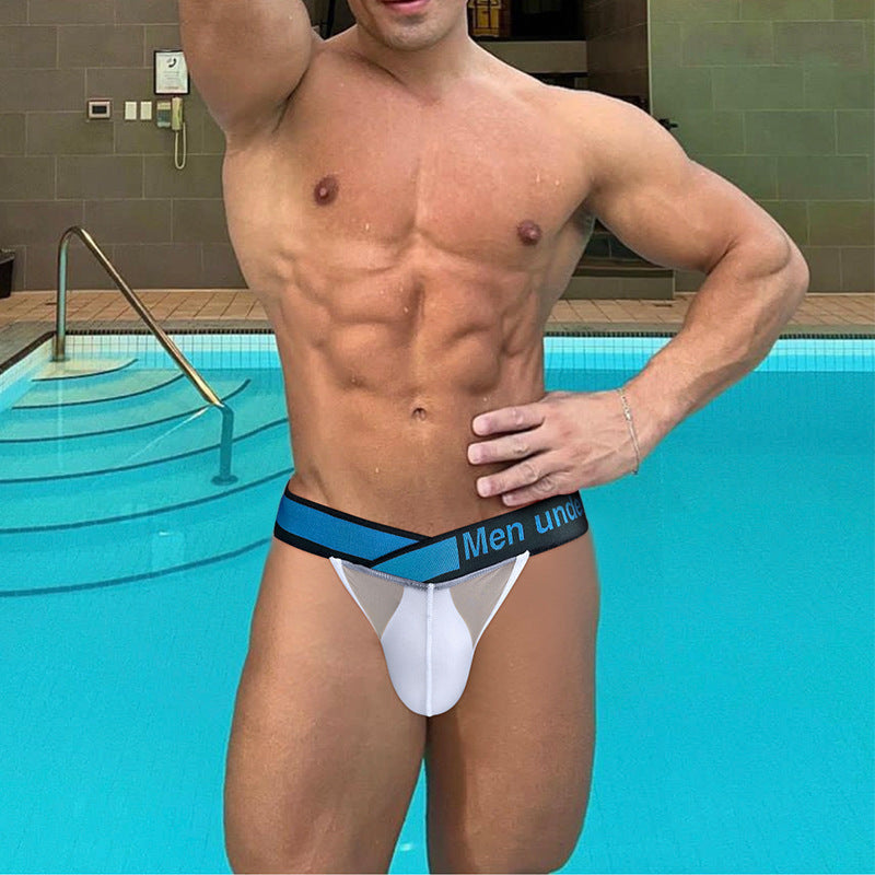 Laser Large V-waist Sexy High-cut Men's Underwear Ice Silk Transparent