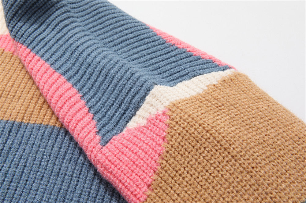 Irregular Color-block Panel Crew Neck Sweater