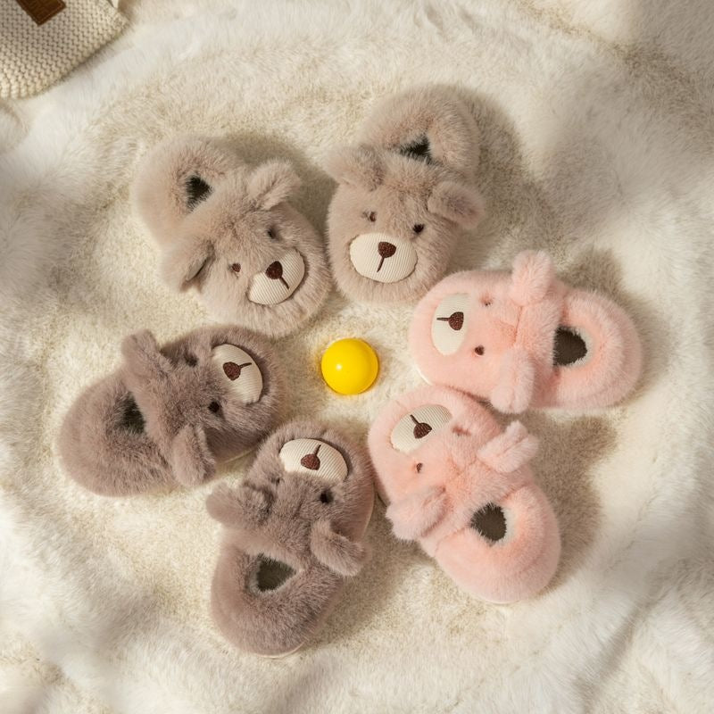 Plush Slippers Home Cotton Slippers Heel-wrapping Shoes Boys And Girls Warm Shoes