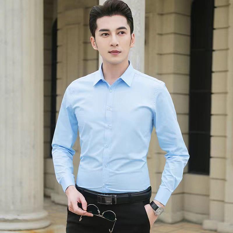 White Shirt Men's Long Sleeve Slim Fit All-match Solid Color