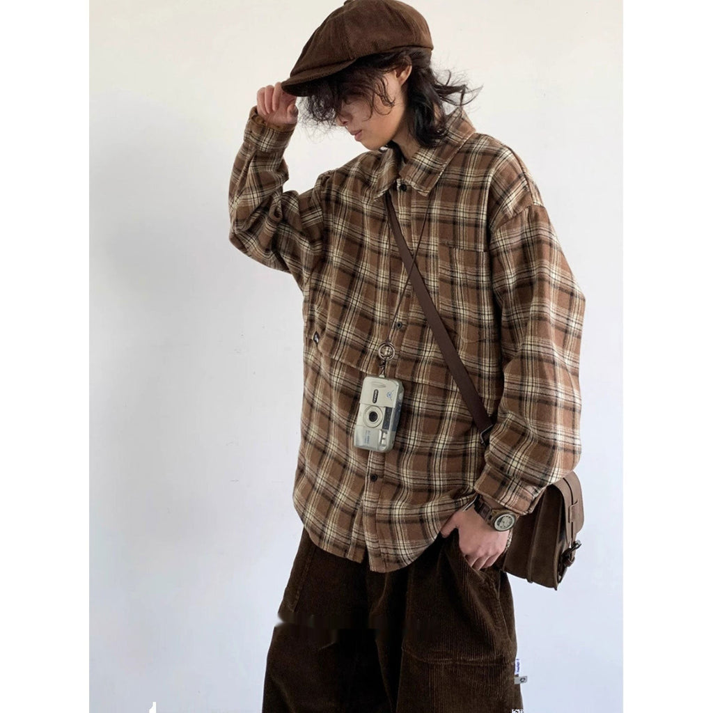 Retro Plaid Shirt For Boys Autumn And Winter New Loose Long Sleeve Neutral Shirt Coat