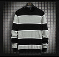 Men's Plus Velvet Thick Knit Sweater Bottoming Shirt Striped Contrast Color Warm Clothes