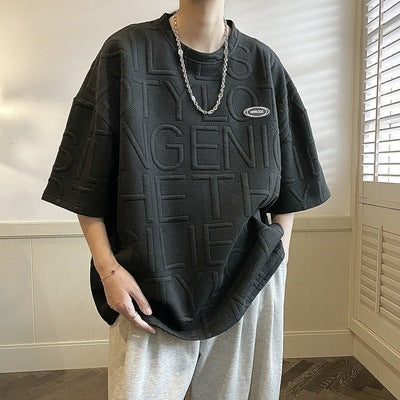 Summer Three-dimensional Letter Men's Short Sleeve Loose Retro t-shirt