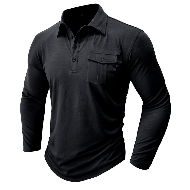 Lapel European And American Men's Shirt Solid Color Long Sleeve