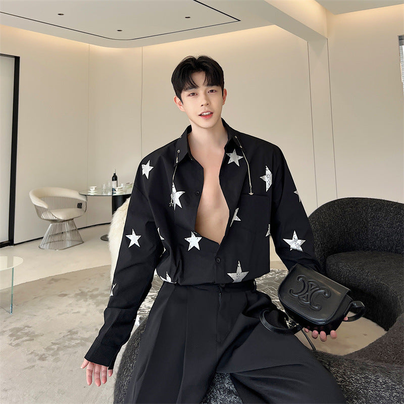 Fashion Personality Starry Print Design Top For Men