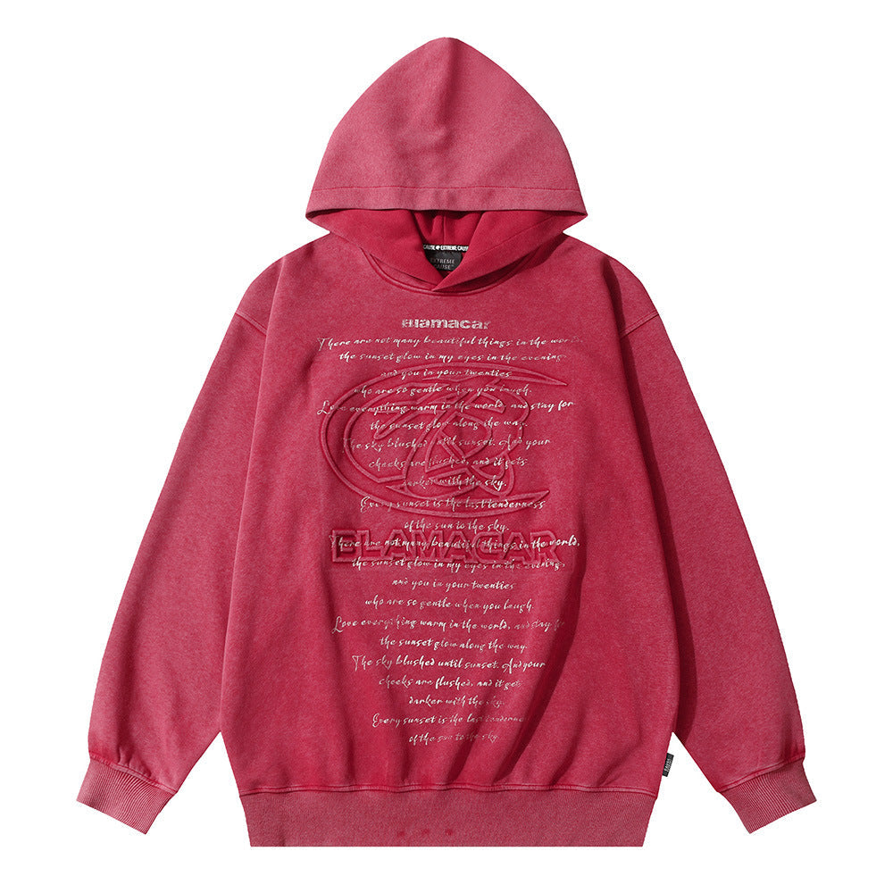 Men's Letter Printed Distressed Hooded Niche Design High Street Fashionable Loose Sweater