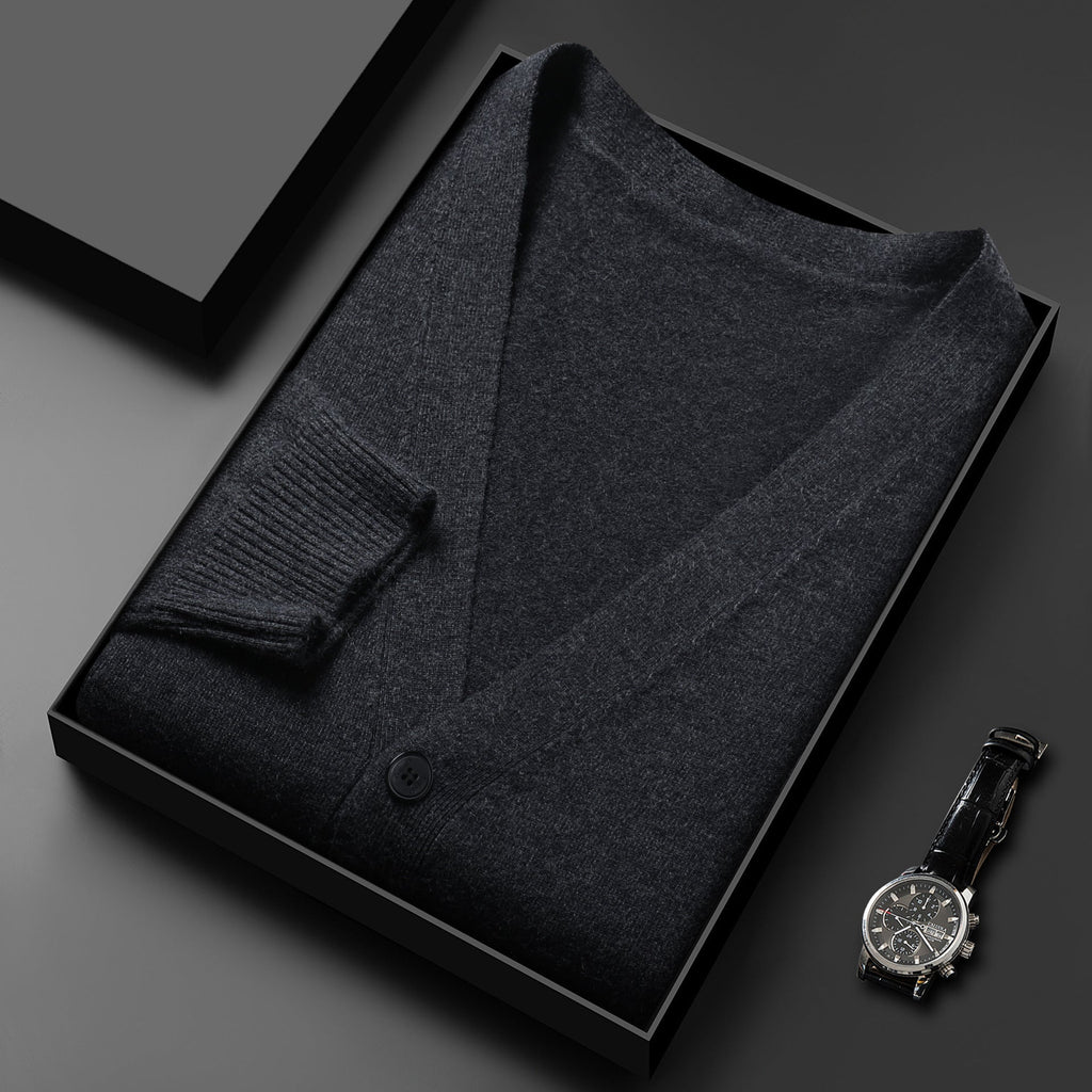 Men's Knitted Cardigan Solid Color And V-neck Sweater Coat For Men