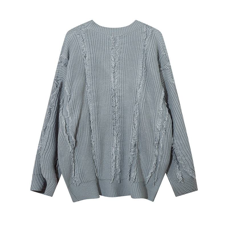 Idle Style Solid Color Cat Beard Stitching Loose Sweater