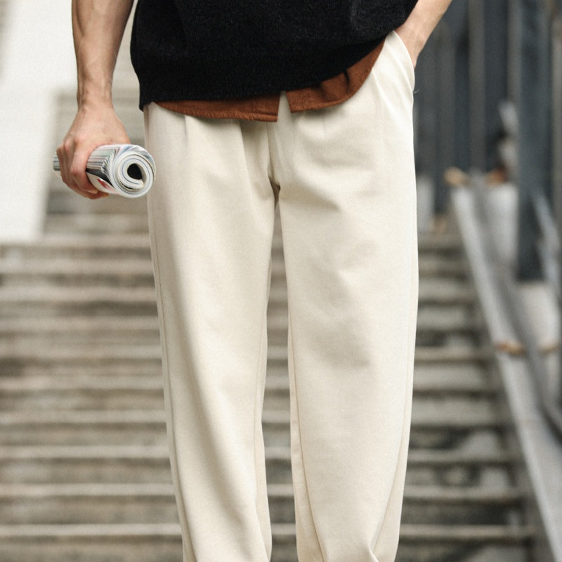 Casual Knit Fine Rib Men's Flannel Pants With Dropped Crotch
