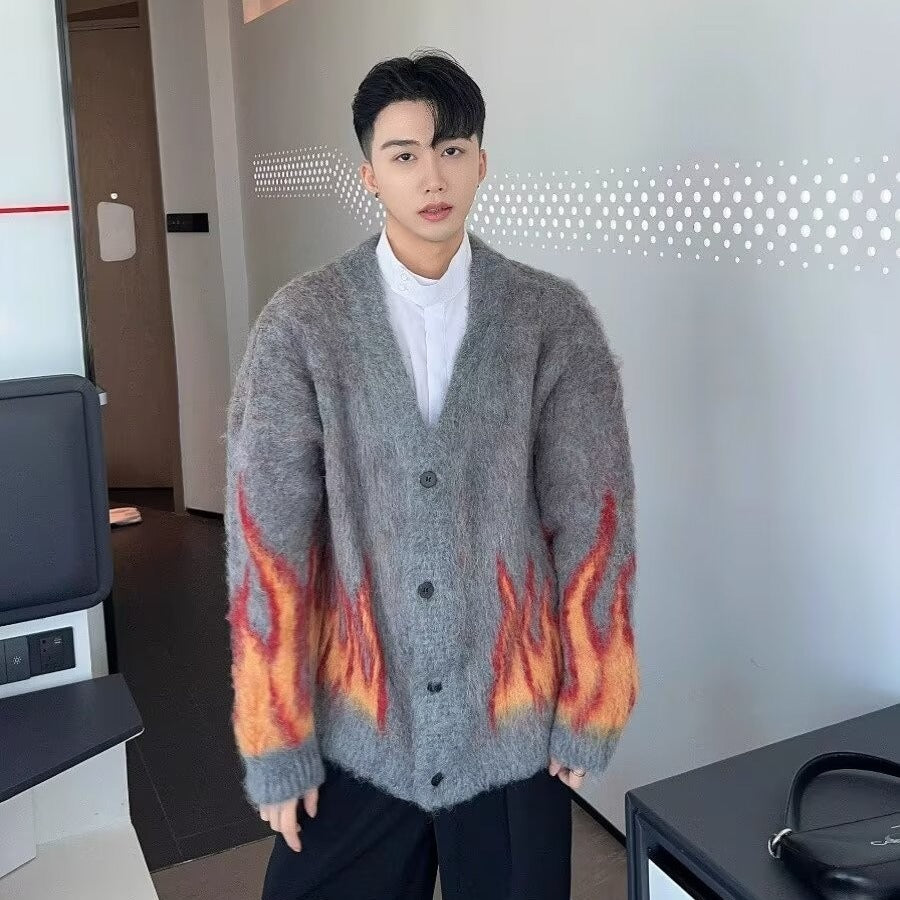 Mohair Knitted Cardigan Sweater For Men And Women
