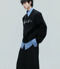 Fake Two-piece Design Thickened Sweater Pearl Embellished Knitted Top