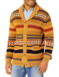 Contrasting Color Jacquard Knitted Cardigan Coat For Men