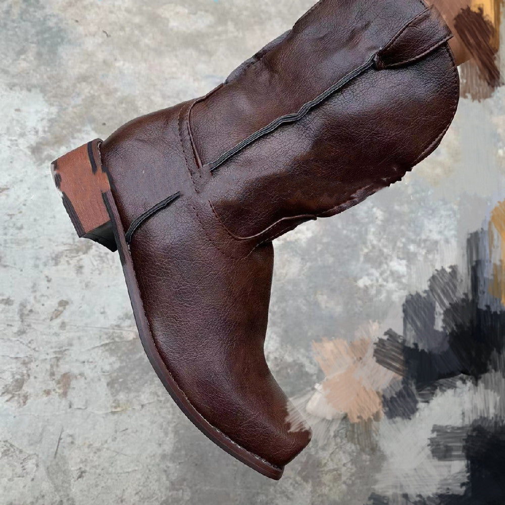 Mid-tube Low-heeled Retro Brown Men's All-match Casual Boots