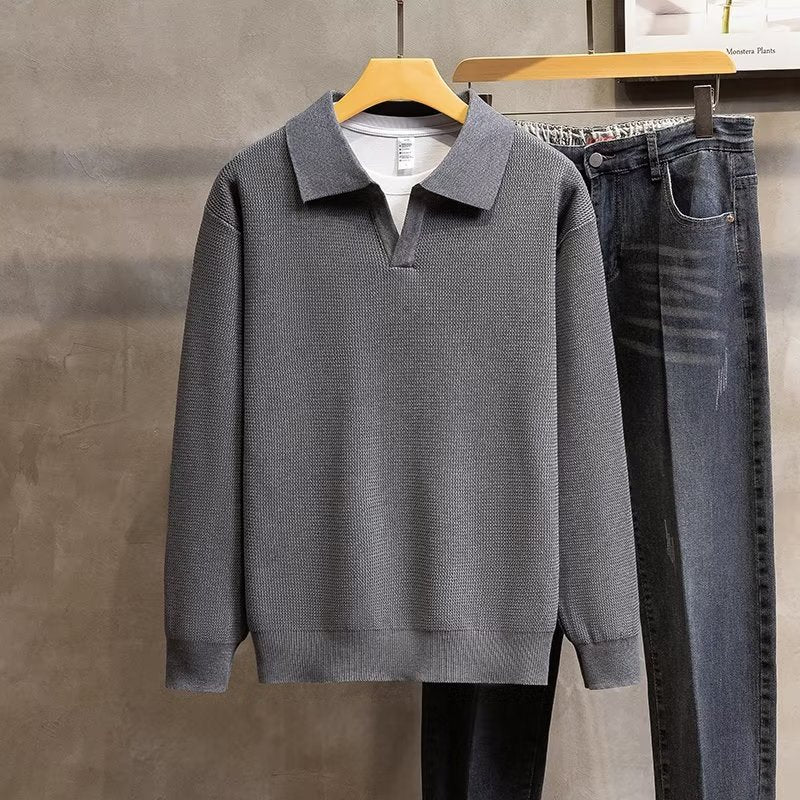 Fashion Personality Lapel Knitted Polo Shirt Men