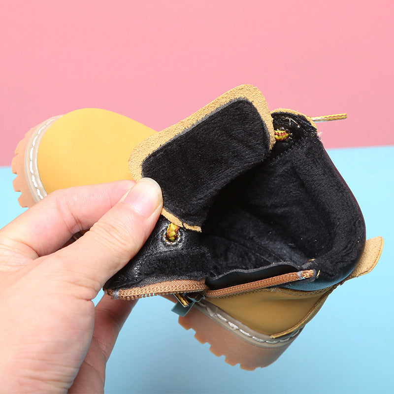 Soft-soled Ankle Boys Plus Cashmere Martin Boots Toddler Leather Shoes