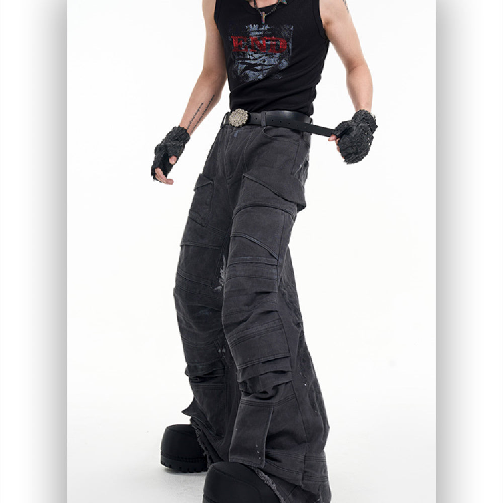 Heavy Industry Washed And Worn Pleated Jeans