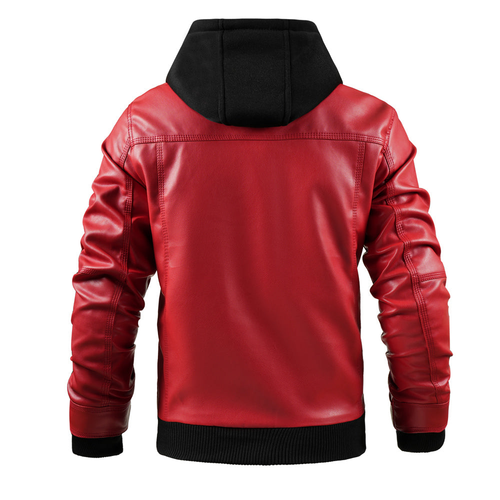 Men's Faux Leather Jacket Motorcycle Jacket Waterproof Windproof PU Moto Vintage Bomber Hoodie With Removable Hood