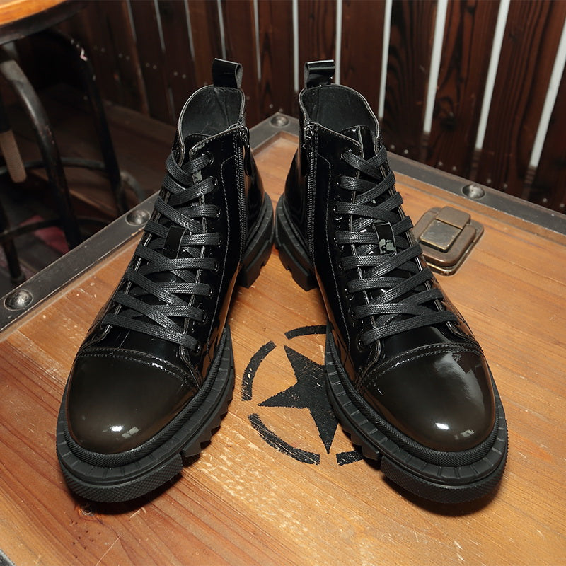 Zipper High Top Shoes Men's Leather Personalized Gradient Color