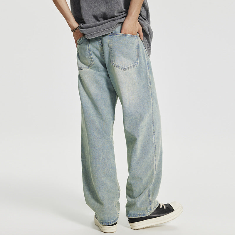 Men's Retro Washed Distressed Light-colored Jeans