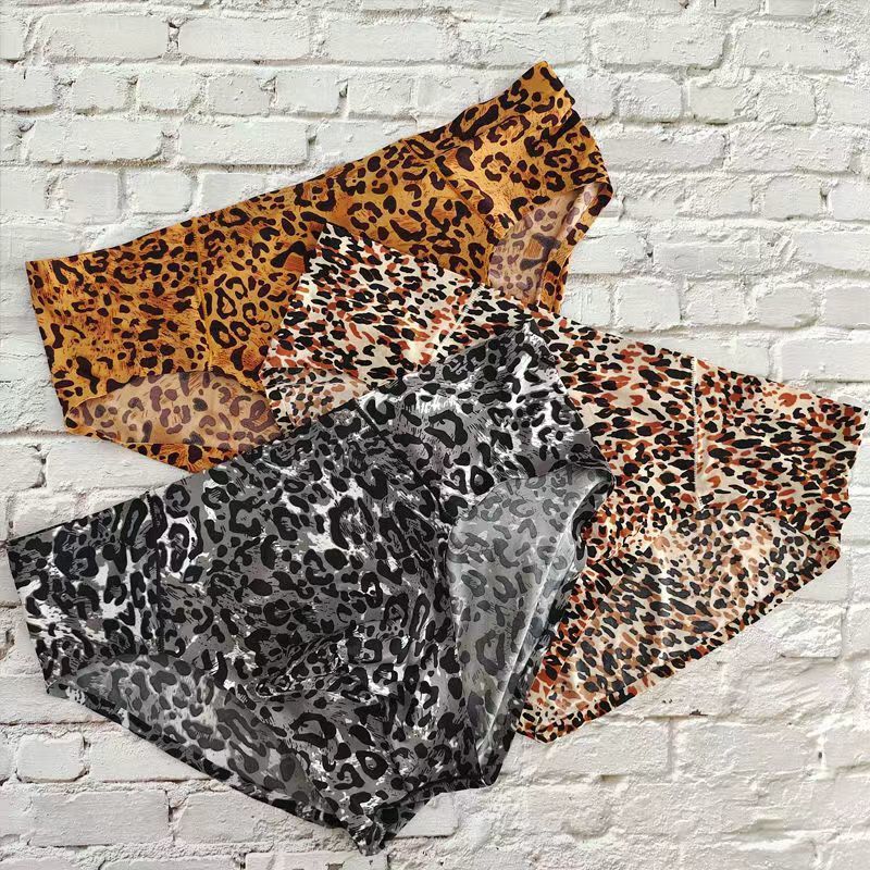 Men's Triangle Leopard Print Exciting Raised Low Waist Breathable Briefs