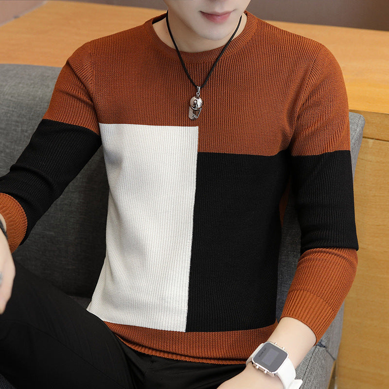 Korean Slim Top Men's Knitted Shirt Youth Round Neck Sweater