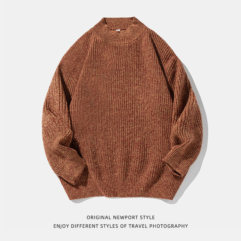 Retro Thick Needle Mock Neck Sweater Autumn And Winter Texture Texture Hemp Dot Jacquard Thickened