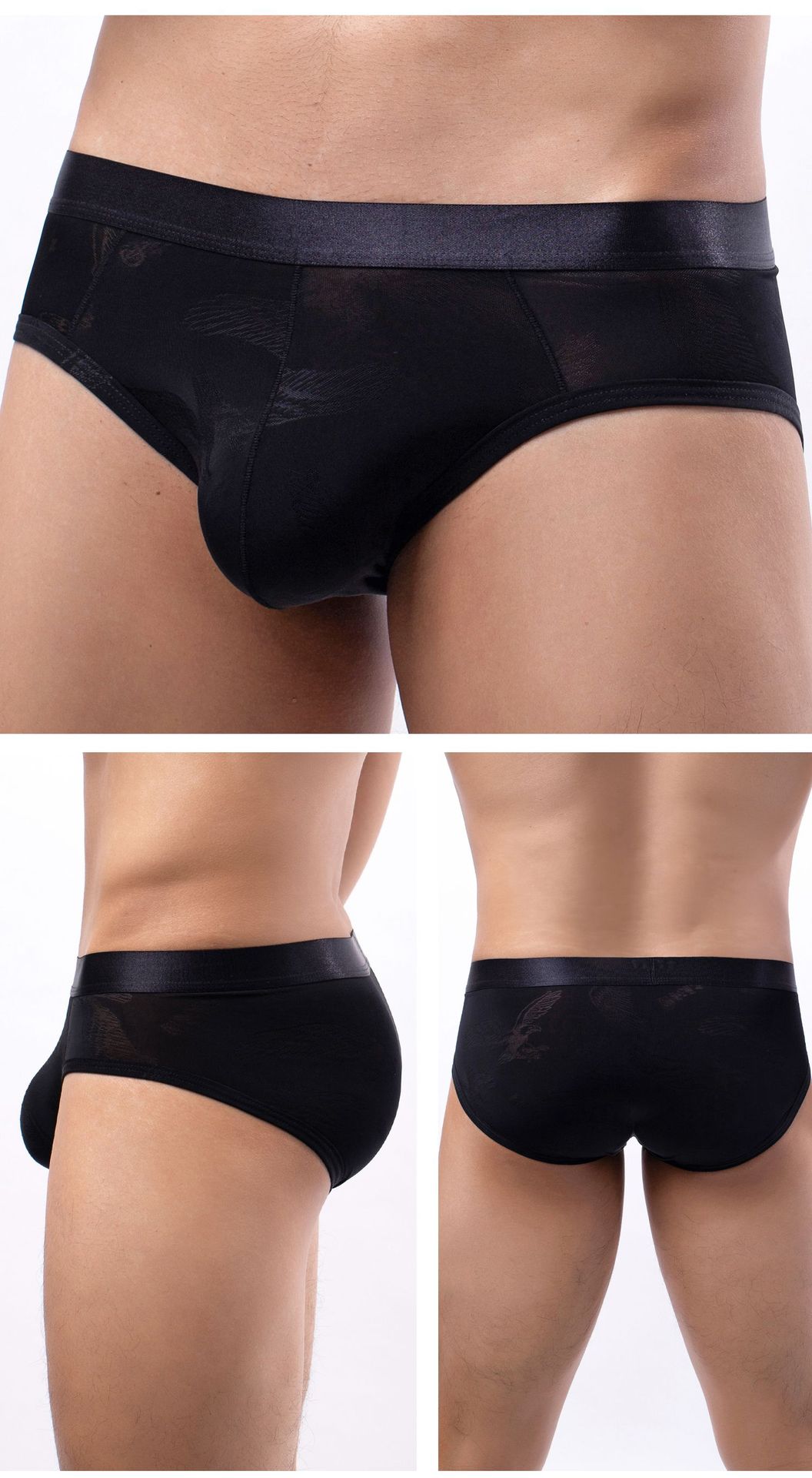 Men's Briefs Thin Ice Silk Jacquard Transparent Underwear