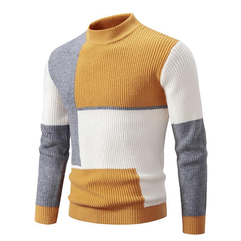 Men's Half-high Collar Contrast Color Pullover Knitwear Korean Youth Fashion Casual Top