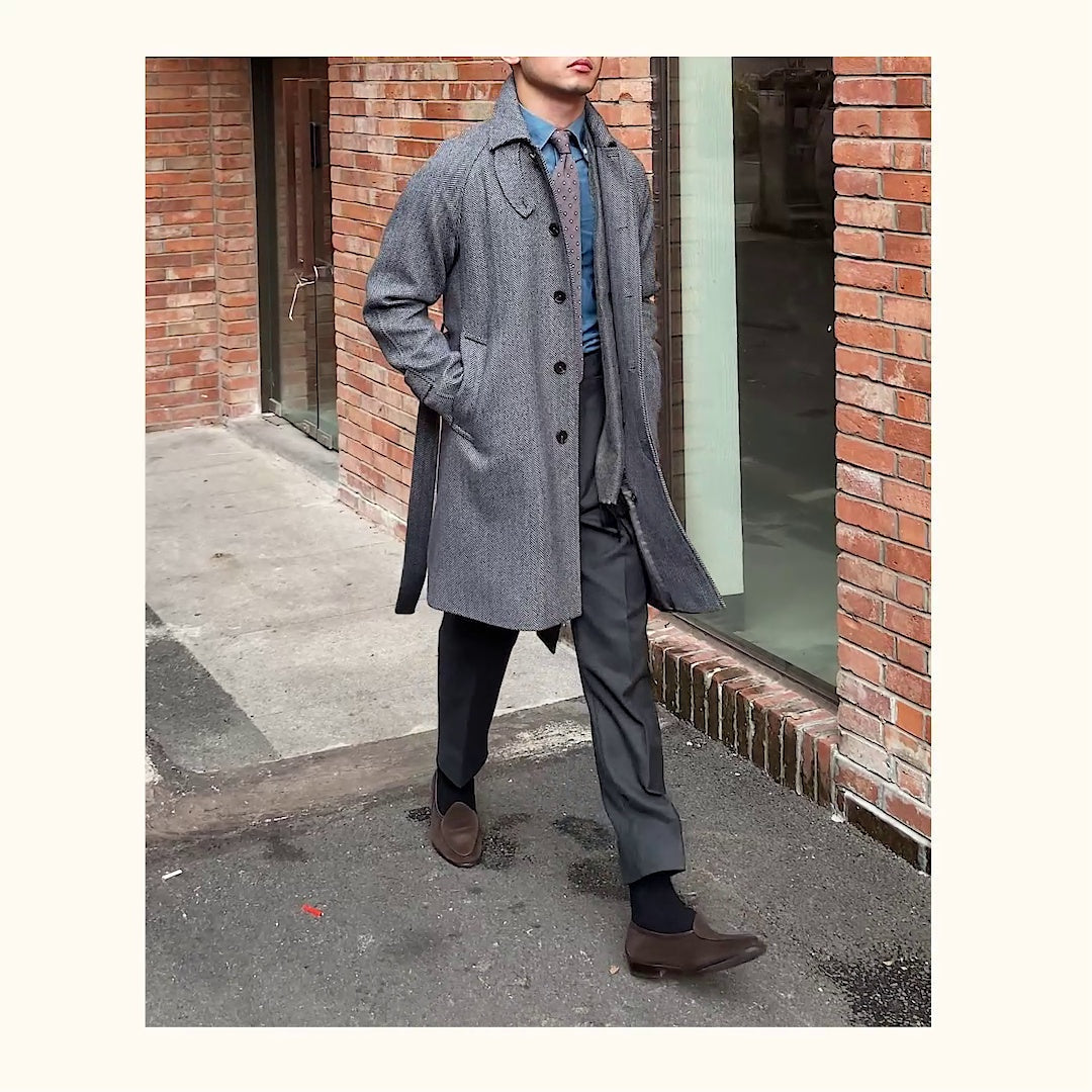 Men's Herringbone Wool Slim Fit Mid Length trench Coat