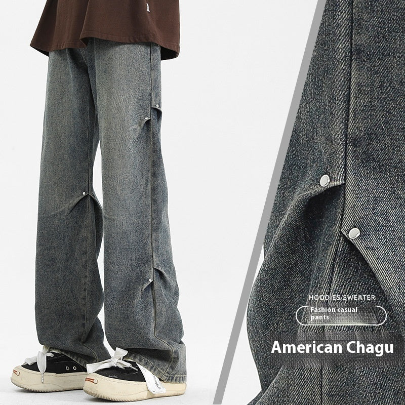 Denim High Street Pu Shuai Retro Straight Loose Trousers