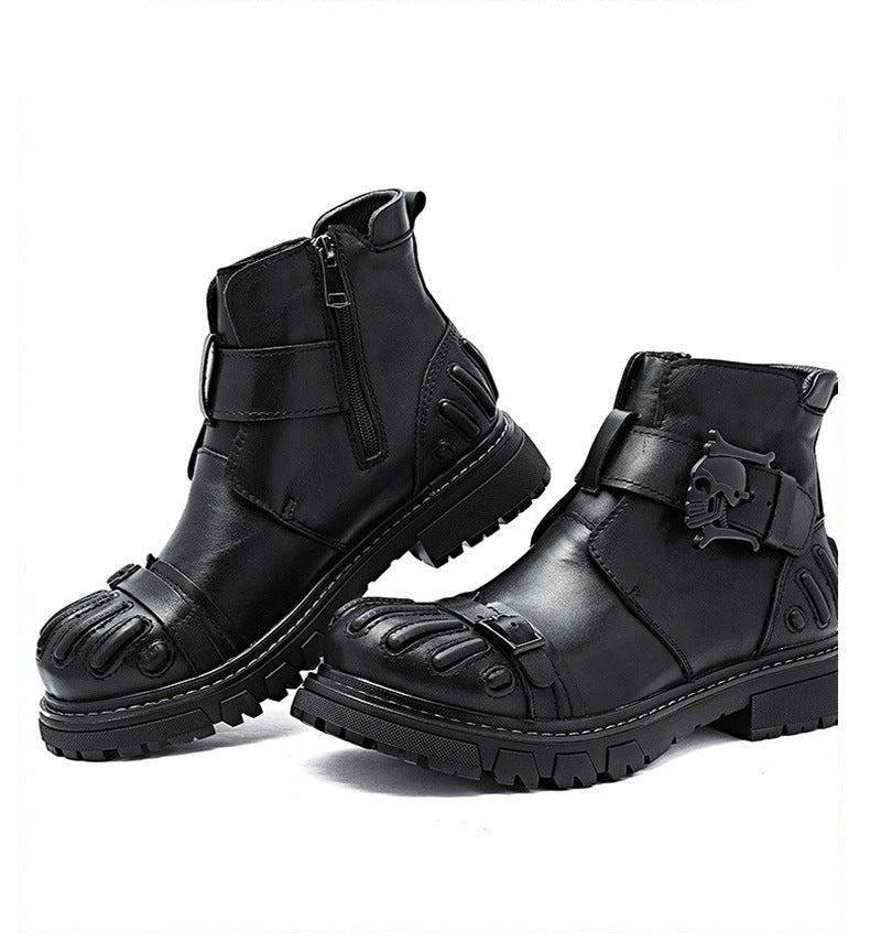 Men Punk Rock Tooling Machinery Car Boots Lace-up Big Head Leather Shoes