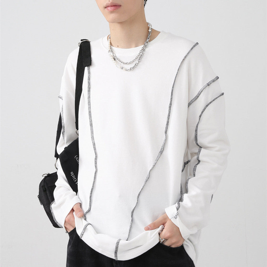 Korean Style Irregular Topline Design Couples Long Sleeve T-Shirt