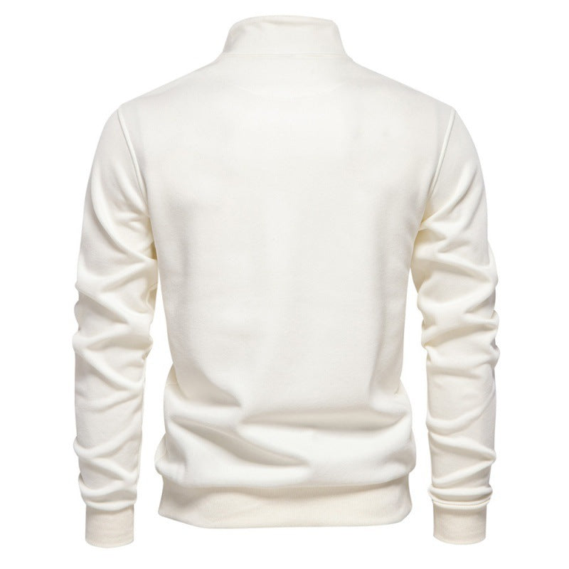 Half Zipper Sweater Casual Solid Color Pocket Decoration Basic Style