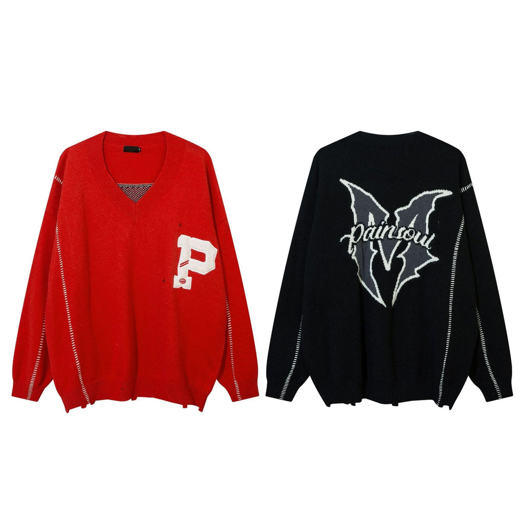High Street Broken V-Neck Black Sweater Men