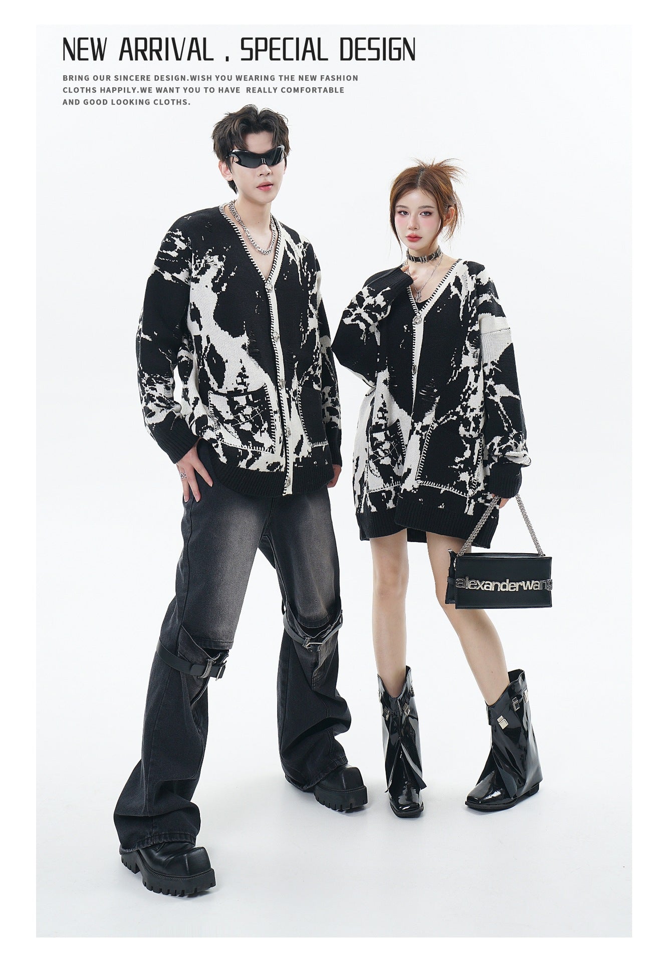Snowflake Ripped Niche V-neck Knitted Tup Cardigan