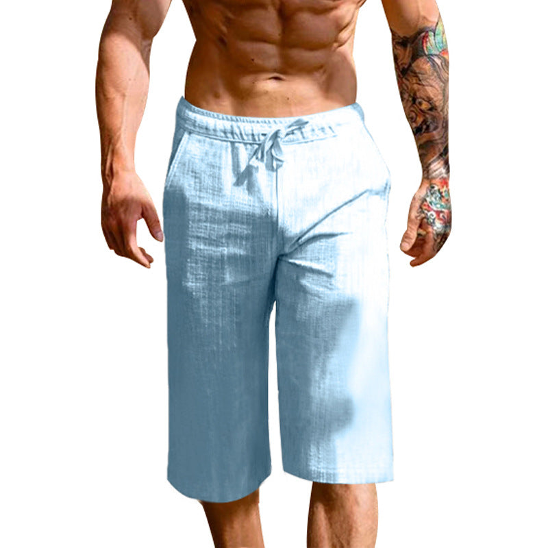 Loose Linen Cotton Breathable Cropped Pants For Men's Sports And Casual Wear