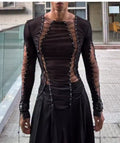 Men's Fashion Black Transparent Lace-up Mesh Top