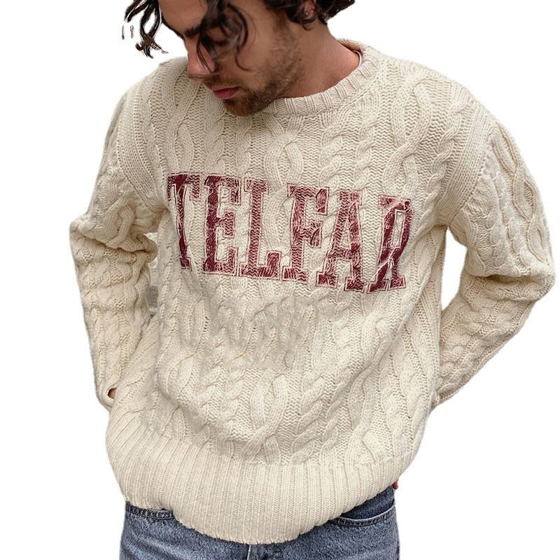 Men's Explosive Round Neck Slim Knit Sweater Pullover Fashion Print Sweater