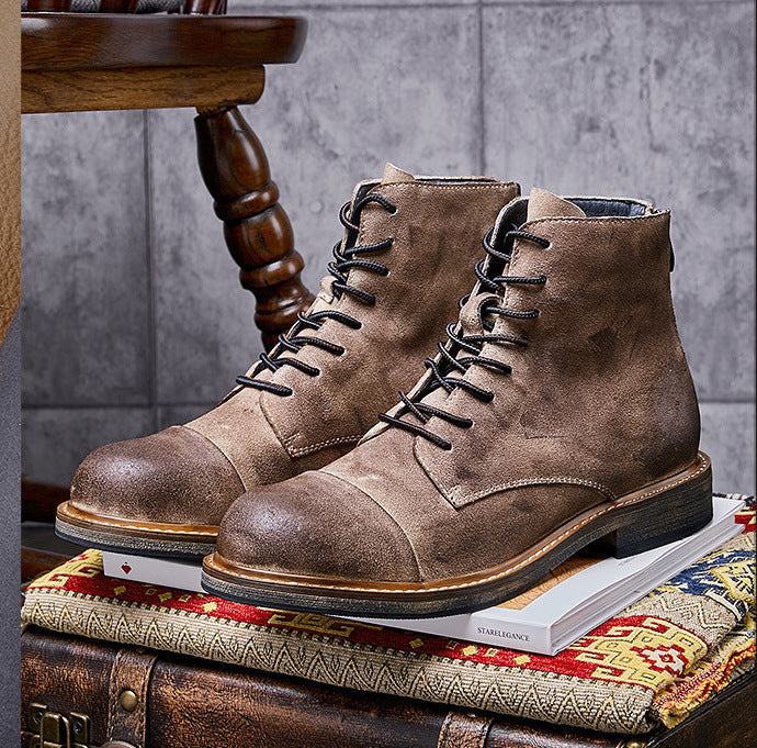 Mid-cut Gray Round Toe Solid Color Artificial PU Men's Boots