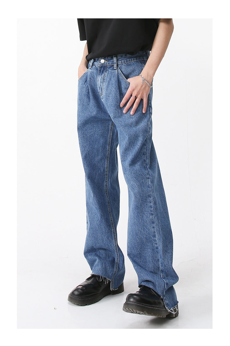 Retro Casual Irregular Slit Simple Jeans