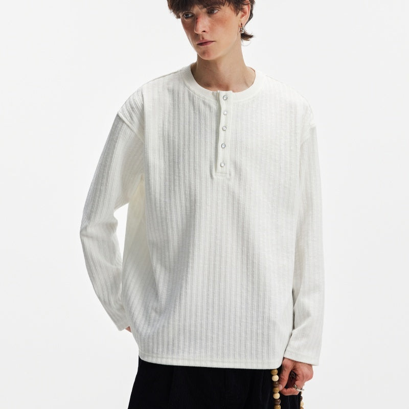 Textured Stripe T-shirt Simple Long Sleeve Top