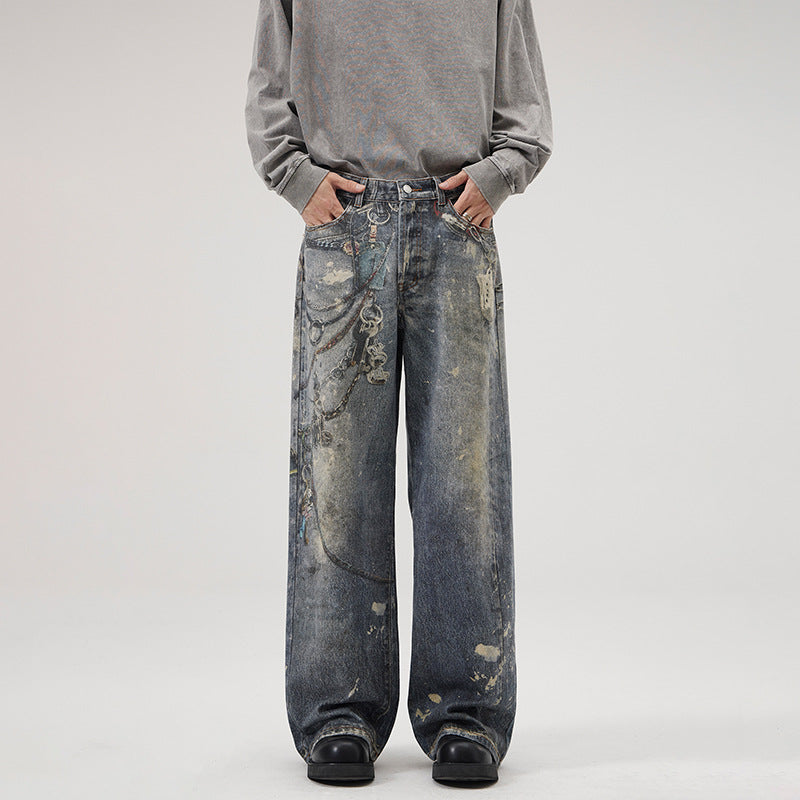 Jeans Men's Fashion Brand Loose Wide-leg Straight Trousers