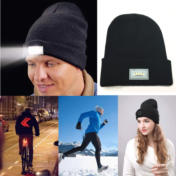 LED Headlamp Glowing Knit Warm Hat With A Flashlight For Camping Night Climbing
